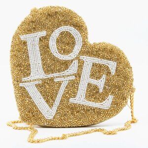 Moyna Gold and White Heart Crossbody Bag